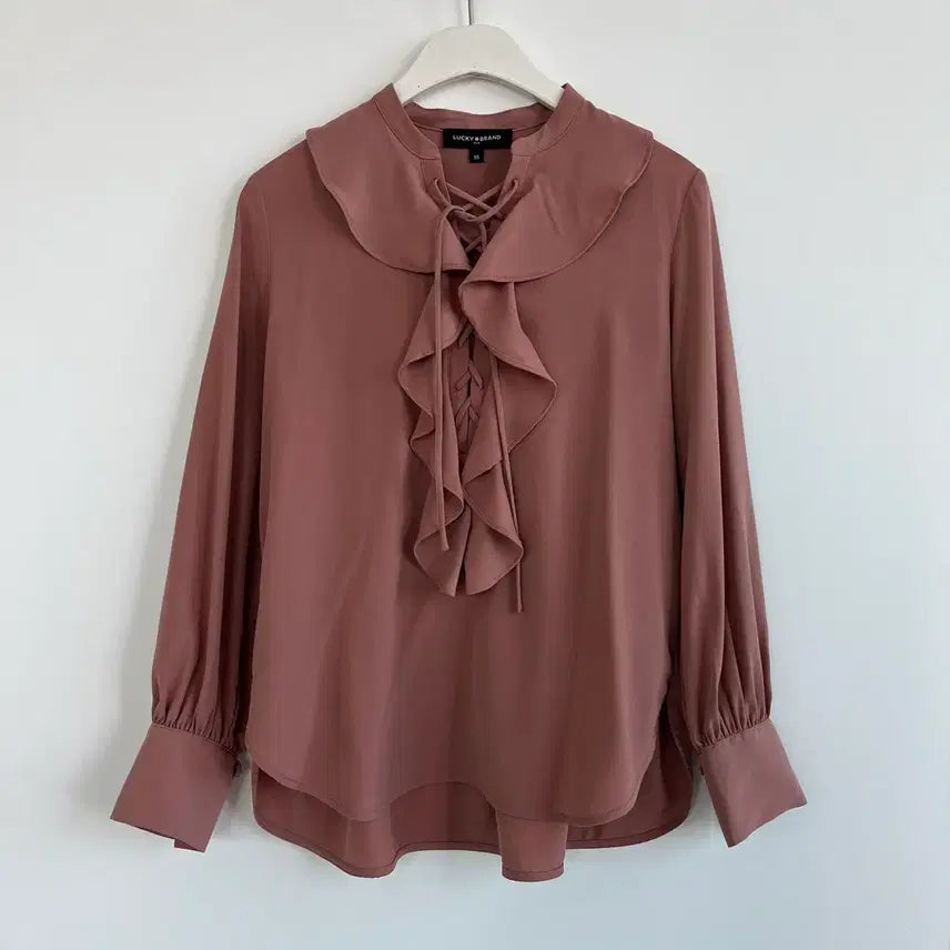 [BUNJANG] Lucky Brand Frill Lace-Up Blouse Size 55 / 럭키브랜드 프릴 레이스업 블라우스 55