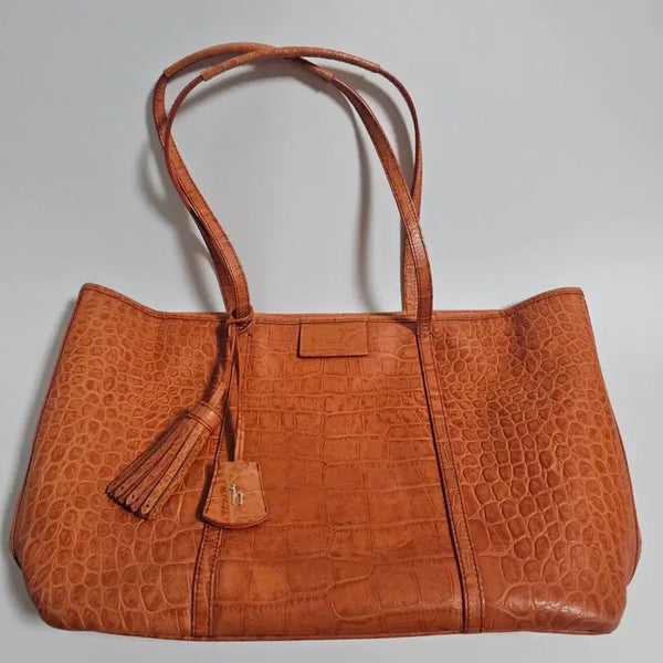 [BUNJANG] Hazzys Orange Brown Crocodile Pattern Leather Tote Shoulder Bag / 정품] 헤지스(HAZZYS) 오렌지 브라운 컬러 크로코 패턴 토트 숄더백