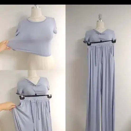 [BUNJANG] Rayon Crop Set - Grey / 새상품 회색 레이온크롭set