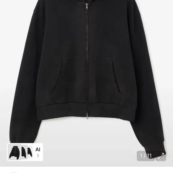 [BUNJANG] Milo Archive Damage Short Hoodie Zip-up Black / 밀로 아카이브 데미지 쇼트 후디 집업 블랙