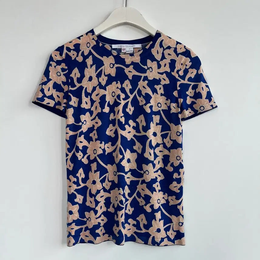 [BUNJANG] Diane Von Furstenberg Silk Cashmere Floral Pattern Short Sleeve Knit Top S / 다이앤 본 퍼스텐버그 실크 캐시미어 패턴 반팔티 여름 니트S
