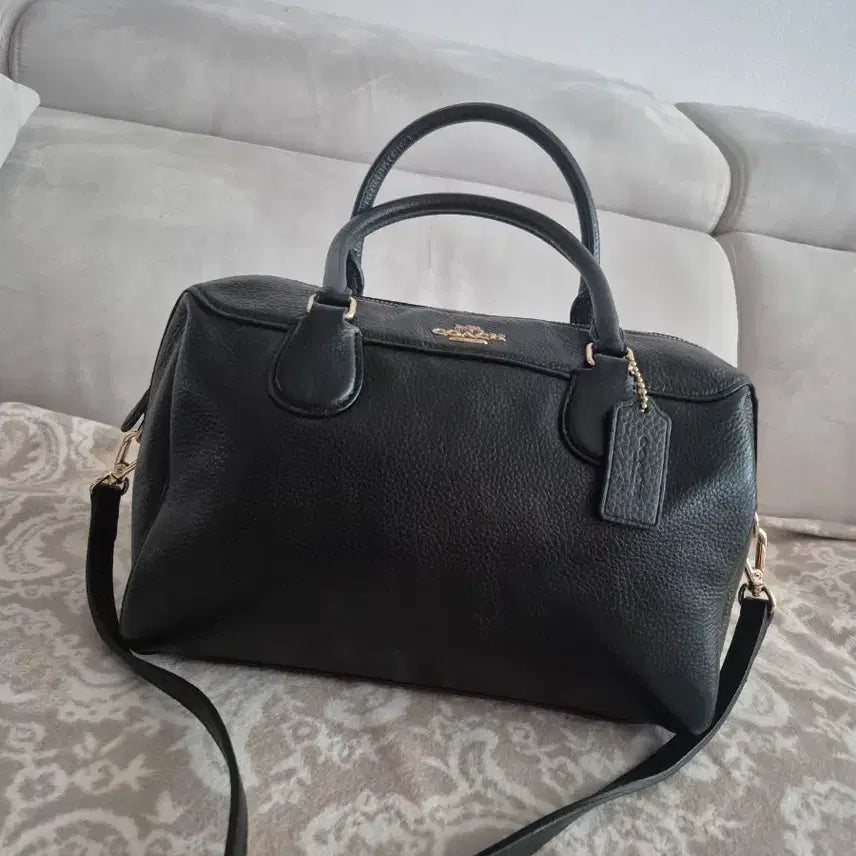 [BUNJANG] Coach Black Leather Boston Bag / 코치 블랙 가죽 보스턴백