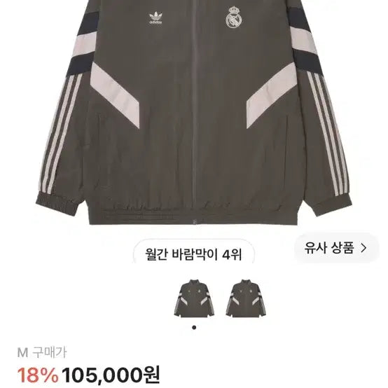 [BUNJANG] Adidas Real Madrid Charcoal Windbreaker Jacket / 아디다스 레알마드리드 차콜 바람막이 판매