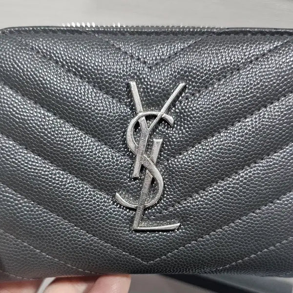 [BUNJANG] Saint Laurent Matelassé Zipped Card Holder Grey / 생로랑 마틀라세 지퍼 카드지갑 그레이