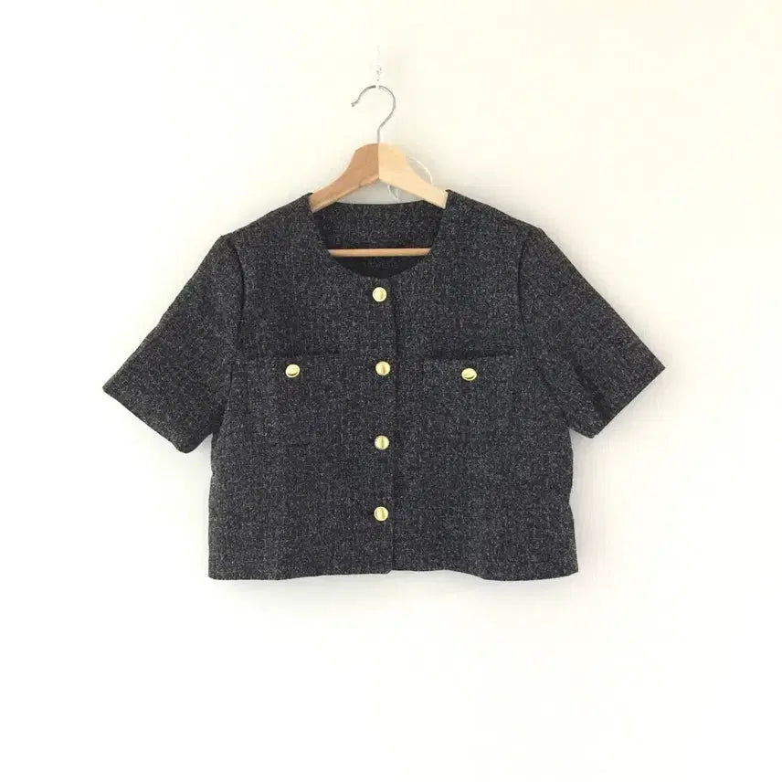 [BUNJANG] Tweed Style Cropped Short-Sleeve Jacket / (새) 블랙 화이트 트위드 스타일 크롭 반팔자켓