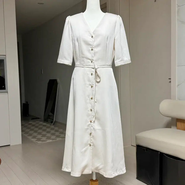 [BUNJANG] Anna n Rose Ivory V-Neck Dress with Gold Button Detail / Anna n Rose 아이보리 원피스