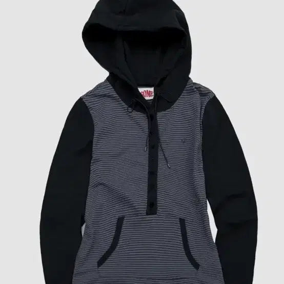 [BUNJANG] Someplace Double Button Stripe Colorblock Hooded Long Sleeve Shirt / 썸플레이스 더블 버튼 단가라 스트라이프 배색 후드 롱슬리브
