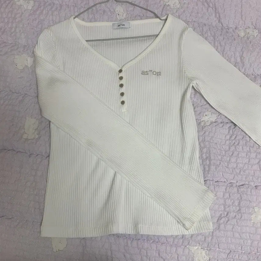 [BUNJANG] AZON WISH RIBBED BUTTON TEE / 애즈온 WISH RIBBED BUTTON TEE