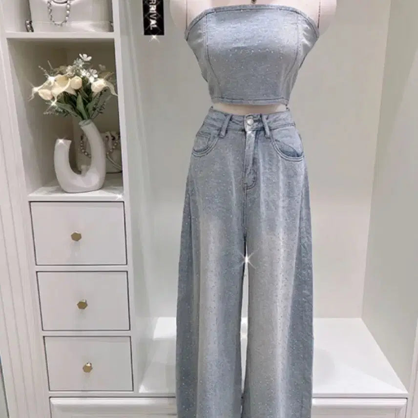 [BUNJANG] Imported Clothing Stone Top Denim Wide Set / 수입의류 스톤 탑 데님 와이드세트(S1장 바로배송)