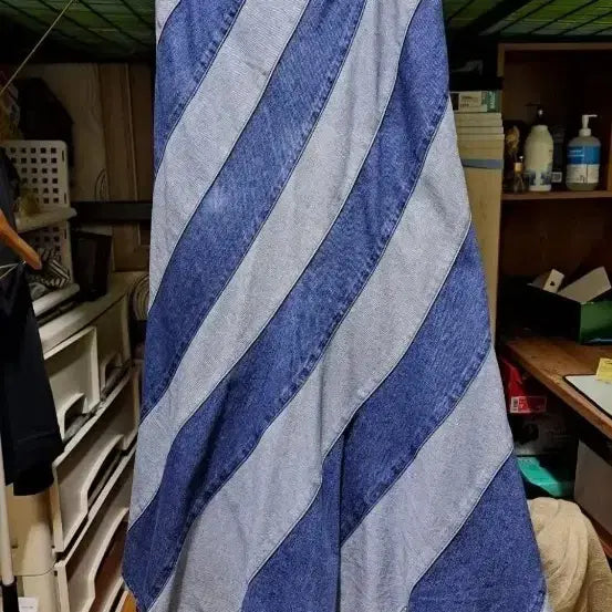 [BUNJANG] Stripe Pattern Long Skirt / 청치마 스트라이프 패턴 롱 스커트