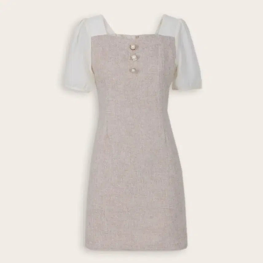 [BUNJANG] Ririco Tweed Colorblock Chiffon Mini Dress Size 1 / (새상품) 리리앤코 트위드 배색 쉬폰 미니 원피스 1사이즈