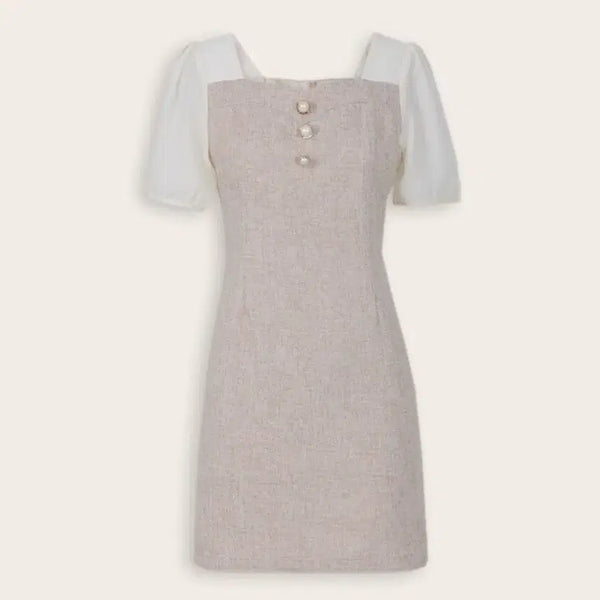 [BUNJANG] Ririco Tweed Colorblock Chiffon Mini Dress Size 1 / (새상품) 리리앤코 트위드 배색 쉬폰 미니 원피스 1사이즈