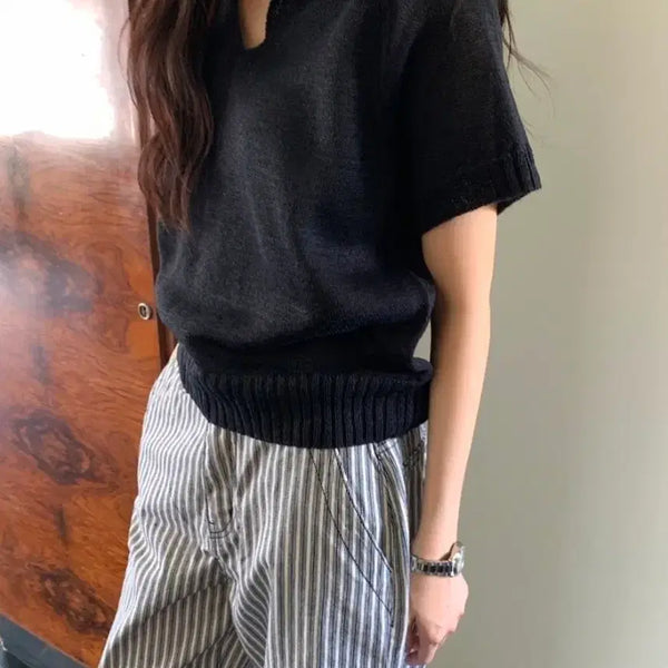 [BUNJANG] Veryiu Pobi Cara Knit Navy / 베리유 포비 카라 니트 #네이비