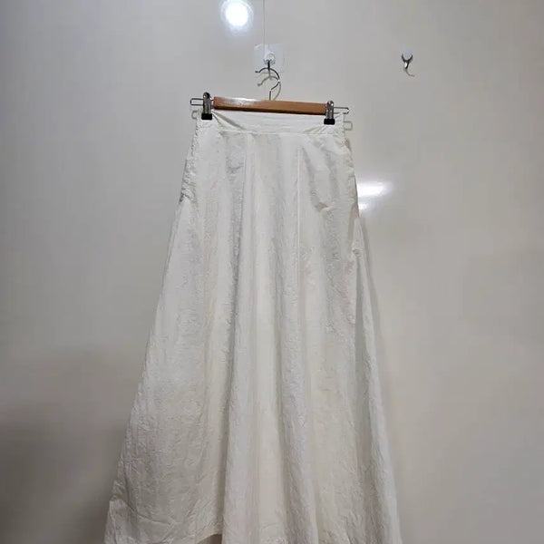 [BUNJANG] Ivory Long Skirt with Half Elastic Waistband / 바스락  롱스커트