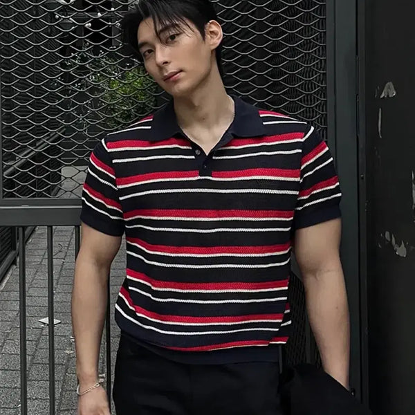 [BUNJANG] Ellude PK Half Knit Silket Cotton T-Shirt / 엘무드 노티컬 실켓코튼 PK 하프 니트 티셔츠 새상품
