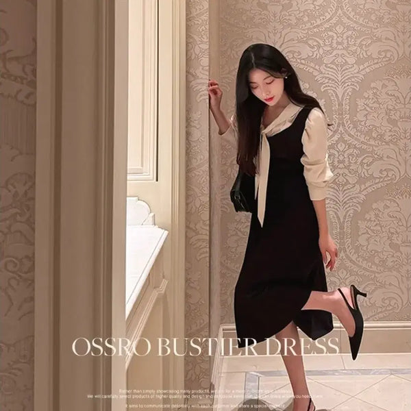[BUNJANG] Aknyo Diary O's V-neck Bustier Long Dress Black / 악녀일기 오스로 뷔스티에 롱 원피스 #블랙