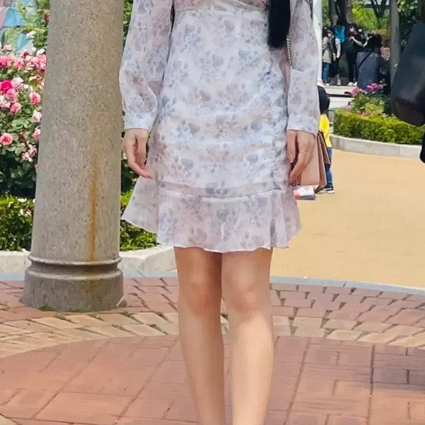 [BUNJANG] Flower Shirring Mother-of-Pearl Dress / 플라워 셔링 자개원피스