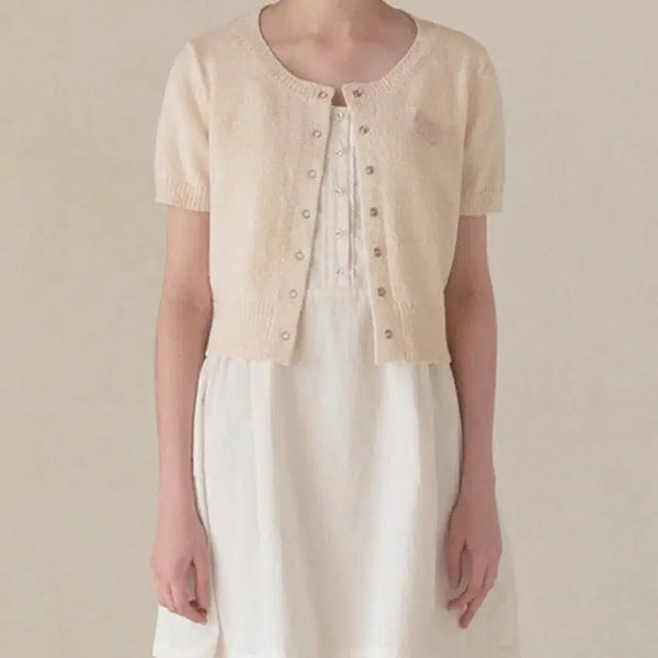 [BUNJANG] Rollerlar Half Sleeve Button Cardigan Ivory / 로라로라 하프 슬리브 반팔 가디건 아이보리