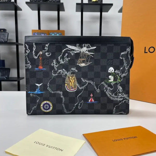 [BUNJANG] Louis Vuitton World Tour Voyage Clutch Bag Black N40205 / [새상품급/한정판] 루이비통 월드투어 보야주 클러치백