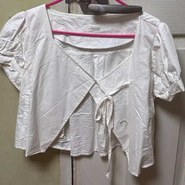 [BUNJANG] POPCORN White Puff Sleeve Blouse Jacket / POPCORN 화이트 퍼프 여름옷 블라우스겸 자켓 44-55-66사이즈
