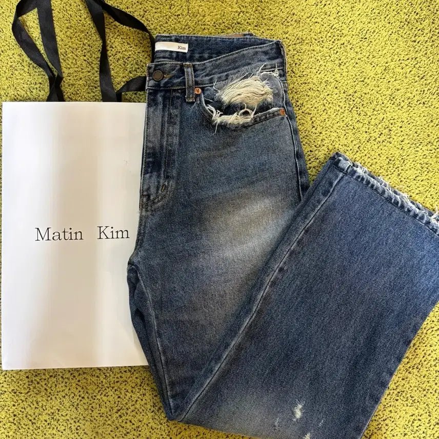 [BUNJANG] Matinkim Denim Pants Blue Washing Cutting Size S / 마땡킴 데님 바지 블루 워싱 컷팅 S