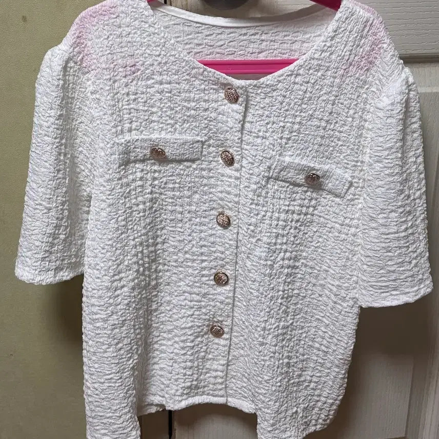 [BUNJANG] White Gold Button Tweed Jacket / 여름 트위드자켓 화이트 금장 겉옷 아우터 격식룩 하객룩 단추자켓프리사이즈