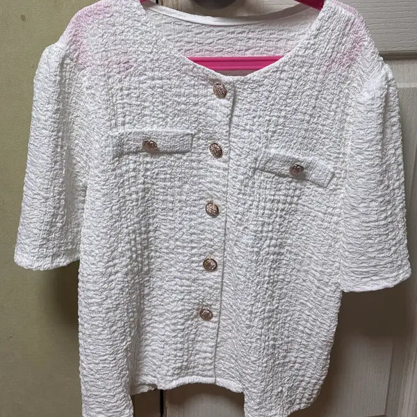 [BUNJANG] White Gold Button Tweed Jacket / 여름 트위드자켓 화이트 금장 겉옷 아우터 격식룩 하객룩 단추자켓프리사이즈