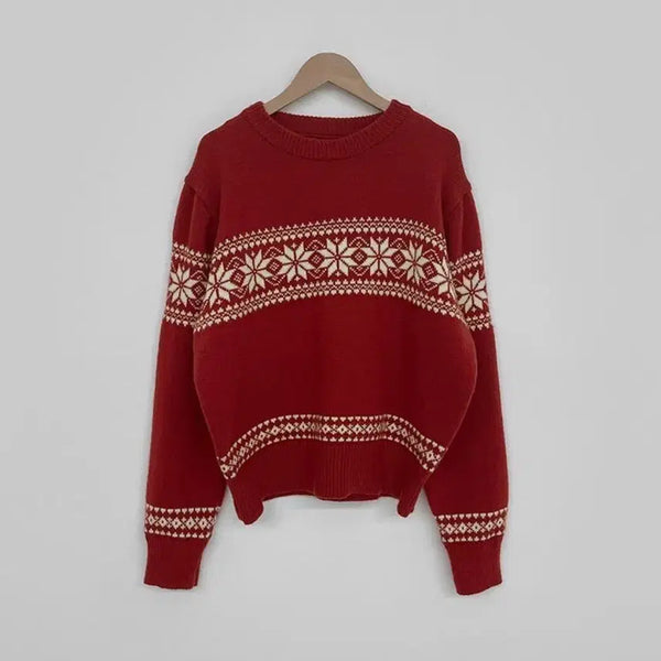 [BUNJANG] Snowflake Nordic Raglan Christmas Knit - Red / (새상품) 눈꽃 노르딕 레글런 크리스마스 니트 레드
