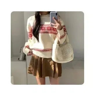 [BUNJANG] Snowflake Nordic Raglan Christmas Knit - Ivory / (새상품) 눈꽃 노르딕 레글런 크리스마스 니트 아이보리