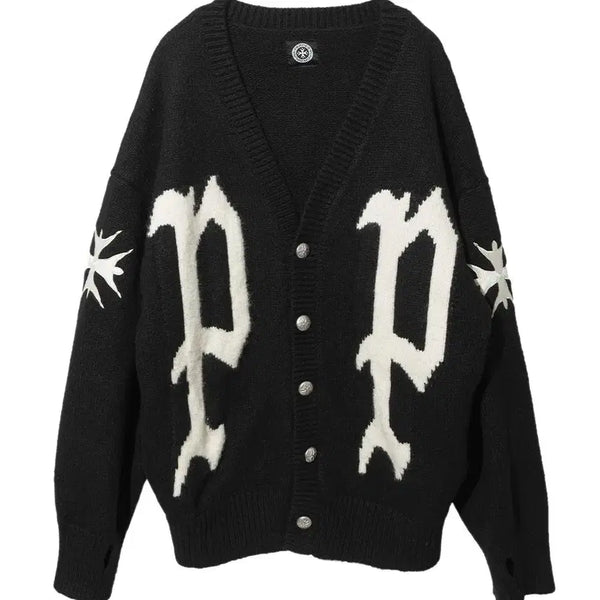 [BUNJANG] Punch Drunk Porters PP Embroidered Cardigan Black / 펀치드렁크파티즈 PP Embroid 가디건 블랙