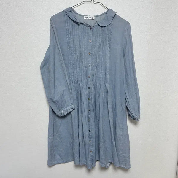 [BUNJANG] Samansa Mos 2 Cotton Pin Tuck Shirt Dress - Sky Blue / 사만사 sm2 셔츠 코튼 원피스