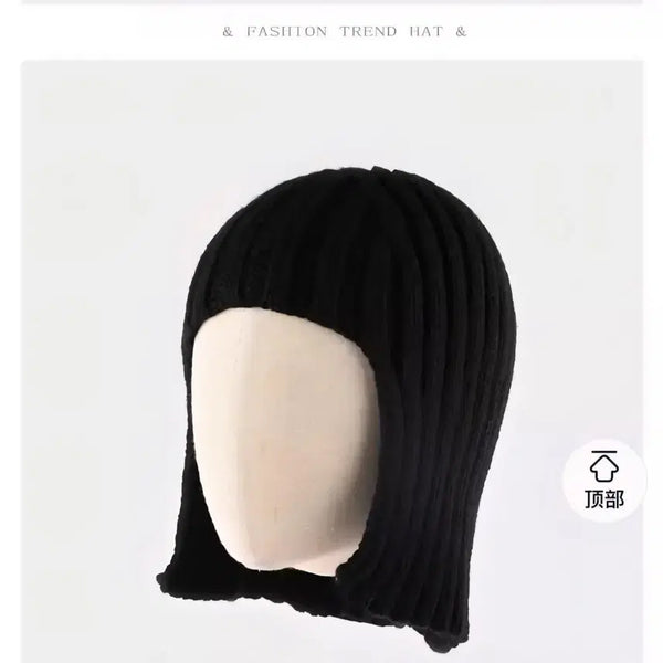 [BUNJANG] Black Ribbed Knit Bucket Hat Beanie / 골지 니트모자 벙거지 모자 블랙 유니크 비니(새제품)