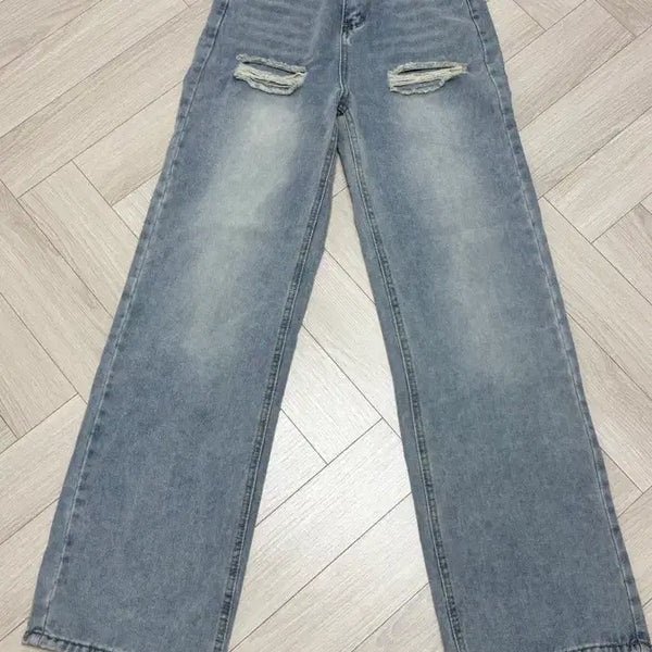[BUNJANG] Kenti Distressed Wide Leg Jeans (Size S) / 켄티 데미지 데님팬츠 S 새상품