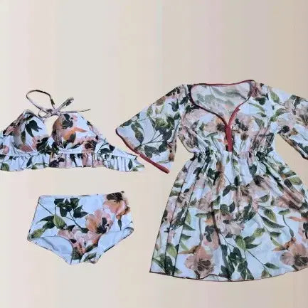 [BUNJANG] Floral Swimsuit Set with Cover-Up / 휴양지/ 플라워 수영복 /수영복 커버옷 포함 /새상품