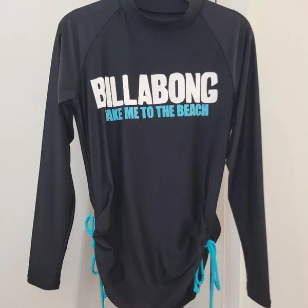 [BUNJANG] Billabong Women's Shirring Rashguard Top - Black, L Size / 빌라봉 여성용 셔링 래쉬가드 상의 블랙 L사이즈