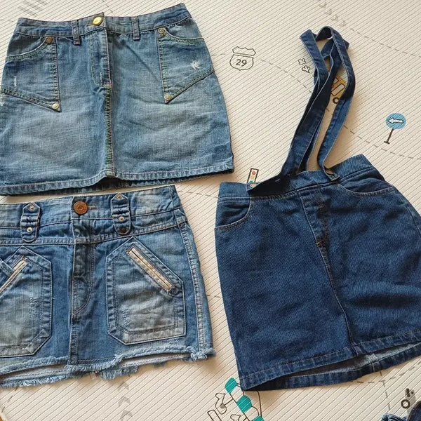 [BUNJANG] Denim Mini Skirt Set (2 pcs) / 청치마 멜빵치마 데님 미니스커트 2개 세트