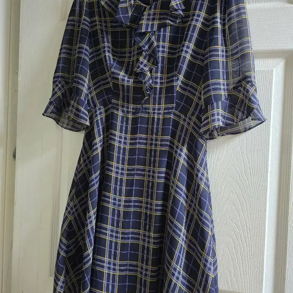 [BUNJANG] Roem Check Frill Midi Dress / 로엠 체크 프릴 원피스
