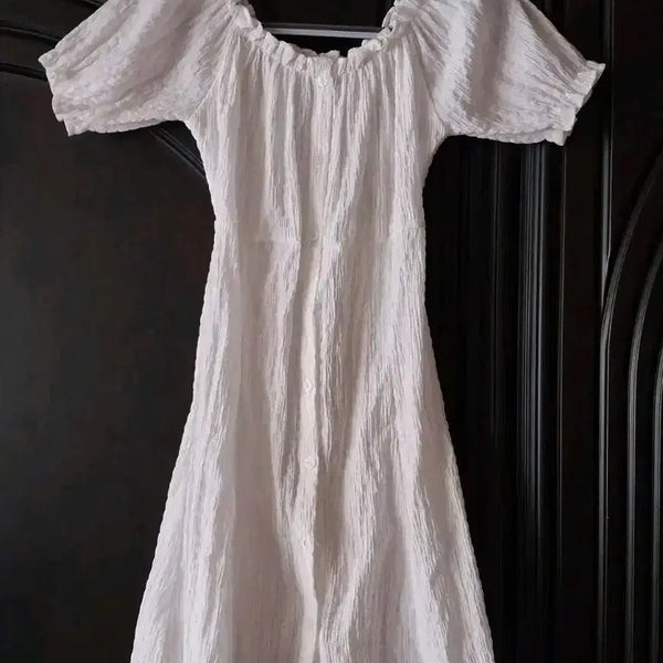 [BUNJANG] White Puff Sleeve Button Midi Dress / 화이트 퍼프 소매 단추 원피스