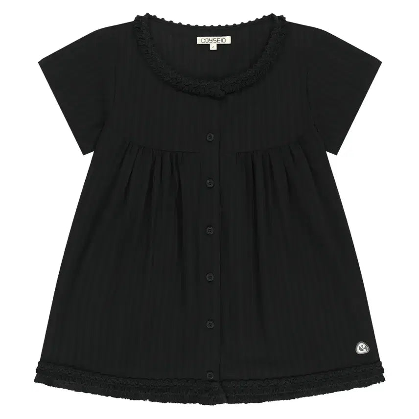 [BUNJANG] Coyseio Fringe Shirring Blouse Black / coyseio 코이세이오 프린지셔링블라우스 블랙 2사이즈