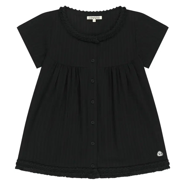 [BUNJANG] Coyseio Fringe Shirring Blouse Black / coyseio 코이세이오 프린지셔링블라우스 블랙 2사이즈