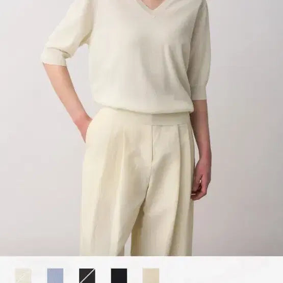 [BUNJANG] The Cashmere V-Neck Short Sleeve Knit Ivory Size 85 / 더 캐시미어 V넥 반팔 니트 아이보리 85