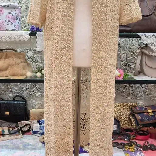 [BUNJANG] Elegant Lace Long Cardigan (Beige) / 고급 레이스 롱가디건 (55 66)