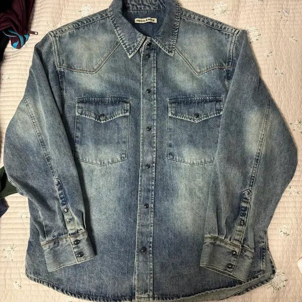 [BUNJANG] In Silence Stitch Western Denim Shirt Blue / 인사일런스 스티치 웨스턴 데님 셔츠 블루 청자켓 S