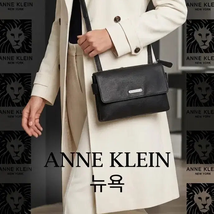 [BUNJANG] Anne Klein Black Leather Crossbody Bag / 앤클라인 소가죽 크로스백 블랙