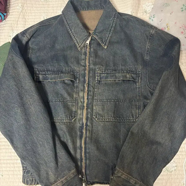 [BUNJANG] COOR Tint Denim Zip-Up Jacket Indigo Brown Vintage L / 쿠어 틴트 데님 집업 자켓 청자켓 인디고 브라운 빈티지 L