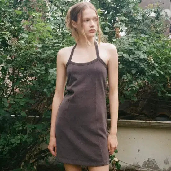 [BUNJANG] Headment Fuzzy Halter One-Piece (Charcoal) / 헤더먼트 fuzzy halter onepiece (charcoal)
