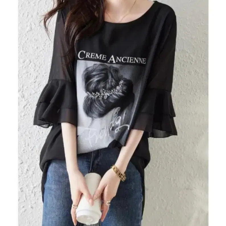 [BUNJANG] Yuson Frill Chiffon Blouse 3XL / 유손 프릴 쉬폰 블라우스 3XL