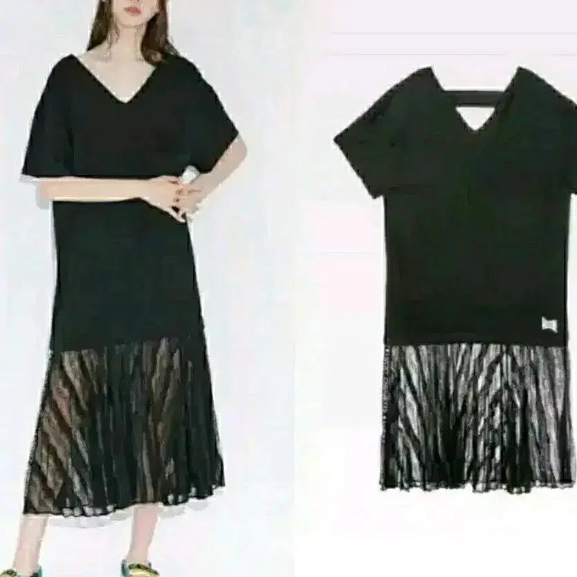 [BUNJANG] Lucky Chouette Black Shirring Lace Long Dress / 럭키슈에뜨 블랙 원피스 셔링 레이스 롱 원피스