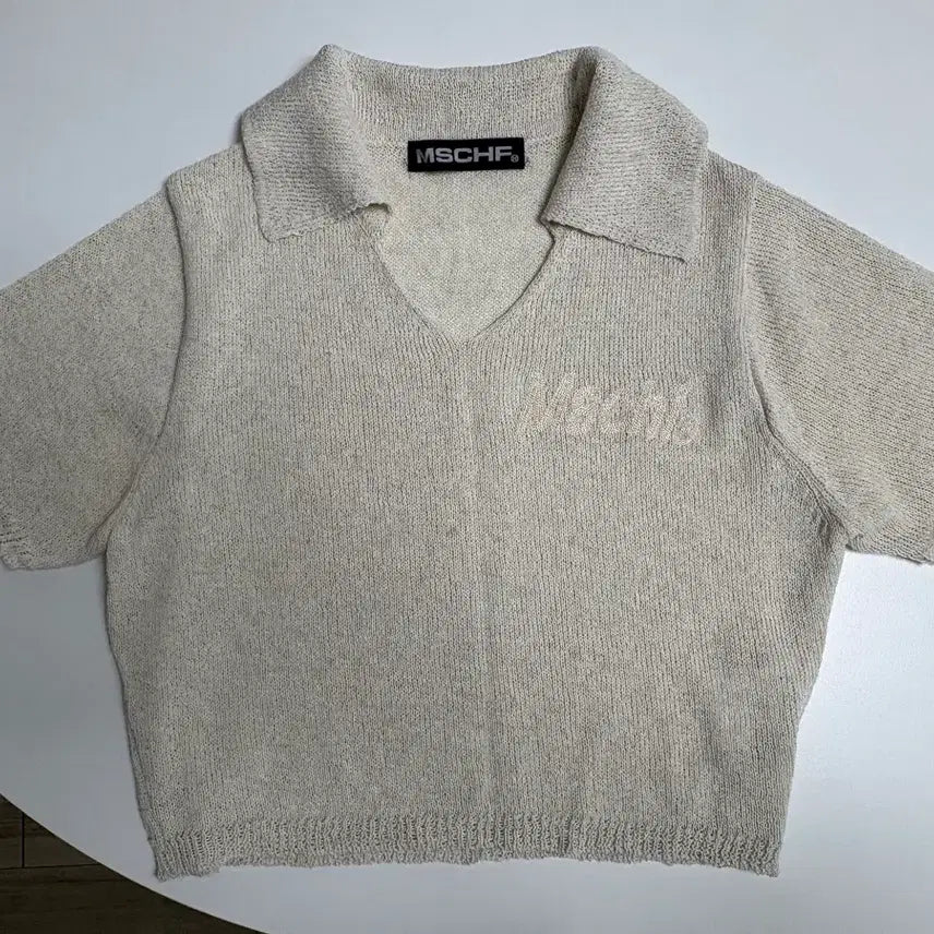[BUNJANG] Mischief Linen Blend Short Sleeve Cropped Collar Knit Top / 미스치프 린넨 블렌드 반팔 크롭 카라 니트 탑s