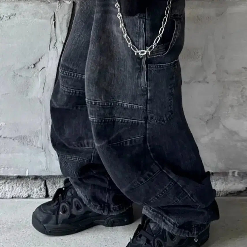[BUNJANG] Roaringrad Washed Denim Carpenter Pants Black / 로어링라드 워시드 데님 카펜터 팬츠 블랙 L